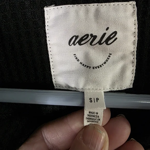 Aerie Black Lumberjane Oversized Button Up Waffle Shirr Size Small - Picture 3 of 5